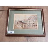 A WATERCOLOUR BY GEORGE BLACKIE STICKS (1843-1938) GILL NET FISHERS SIGNED 12 X 17CM