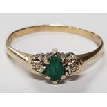 9CT EMERALD AND DIAMOND RING, 1.3G SIZE N1/2