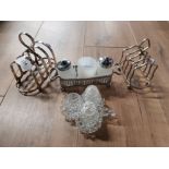 2 SILVER PLATED TOAST RACKS AND TWO CONDIMENT SETS