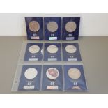 9 UK ROYAL MINT 5 POUND COINS, ALL DIFFERENT IN CHANGE CHECKER CARDS UNCIRCULATED MOSTLY 2016-2018