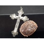 BUCKLER HAND MADE SOLID BRASS EAGLE CRESTED BELT BUCKLE AND LARGE CRUCIFIX PENDANT 15CM X 8.5CM