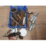 BLUE CRATE OF MISCELLANEOUS VINTAGE HANDTOOLS HAMMERS, WRENCH AND FILES ETC