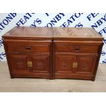 A PAIR OF 20TH CENTURY CHINESE HARDWOOD BEDSIDE CHESTS BY HONG KONG ART FURNITURE 56CM BY 46CM BY