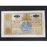 BANK OF SCOTLAND 10 POUNDS BANKNOTE DATED 27.9.1963 SERIES 7/C 2121 FAINT INKED NUMBER TOP RIGHT,