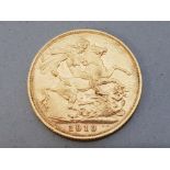 22CT GOLD 1910 FULL SOVEREIGN COIN STRUCK IN MELBOURNE