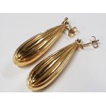 VINTAGE 9CT GOLD LARGE DROPLET STYLE EARRINGS, 6.7G