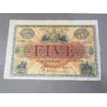 UNION BANK OF SCOTLAND 5 POUNDS BANKNOTE DATED 3-5-1949, SERIES H768/144, PICK S811D, STAINS, FINE