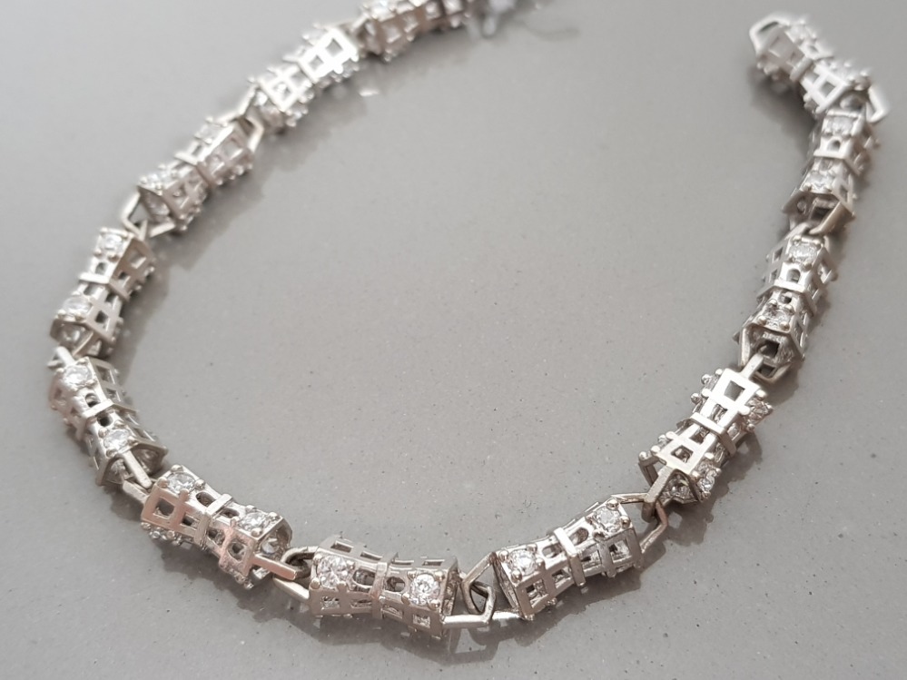 WHITE GOLD CUBIC SET ORNATE BRACELET, 16.4G - Image 2 of 3