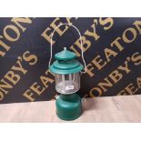AMERICAN GREEN PAINTED BRASS AND GLASS COLEMANS LIGHTS AND STOVE CO TILLEY TYPE CAMPING LAMP