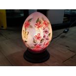 HAND PAINTED FLOWER AND BUTTERFLY EGG LAMP IN FULL WORKING CONDITION, HEIGHT 22CM