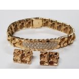 HEAVY 14CT GOLD AND DIAMOND BARK PATTERN BRACELET WITH APPROXIMATELY 1.5CT OF DIAMONDS AND