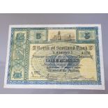 NORTH OF SCOTLAND BANK LTD 5 POUNDS BANKNOTE DATED 1-3-1934, SERIES A0984-0716, PICK S640B, FINE