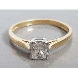 18CT YELLOW GOLD PRINCESS CUT DIAMOND SOLITAIRE RING, APPROXIMATELY 0.50CT 2.8G SIZE N