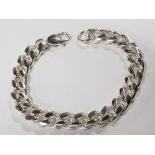 SILVER GENTS HEAVY ROUND CURB BRACELET 42.6G