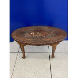 INLAID INDIAN COFFEE TABLE IN HARDWOOD WITH BRASS INLAY