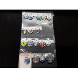 8 ENAMEL CHARM SHIELDS ALL ITALY PLUS 9 OTHERS INCLUDING FLORIDA SPINNER CHARM SOME MARKED AS SILVER