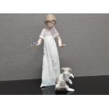 NAO BY LLADRO GIRL WITH CHAMBER STICK TOGETHER WITH LLADRO FIGURE 5236 CLASSIC CAT AND MOUSE