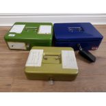 3 METAL CASH BOXES, ALL COME WITH KEYS