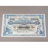 ROYAL BANK OF SCOTLAND 1 POUND BANKNOTE DATED 31-10-1934, SERIES J916571, PICK 321, WASHED AND
