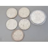 SILVER 1937 CROWN COIN AND 5 SILVER HALF CROWNS DATED 1941, 42, 44, 45 AND 46, ALL GENERALLY EXTRA