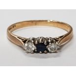 9CT YELLOW GOLD SAPPHIRE AND CZ RING, 1.9G SIZE P