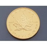 22CT FINE GOLD 2011 ELIZABETH II CANADA 50 DOLLARS COIN, 1OZ IN WEIGHT