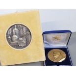 SPAIN 1966 CITY OF MADRID LARGE SILVER-BRONZE MEDAL BY THE MADRID MINT, SHOWS BUILDINGS OF THE