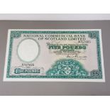 NATIONAL COMMERCIAL BANK OF SCOTLAND 5 POUNDS BANKNOTE DATED 16-9-1959 FIRST SERIES A, PICK 266A,