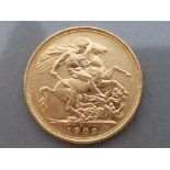 22CT GOLD 1902 FULL SOVEREIGN COIN STRUCK IN MELBOURNE