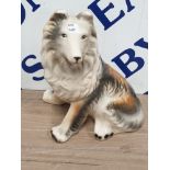 POTTERY FIGURED ORNAMENT OF A SITTING COLLIE DOG 1FT IN HEIGHT