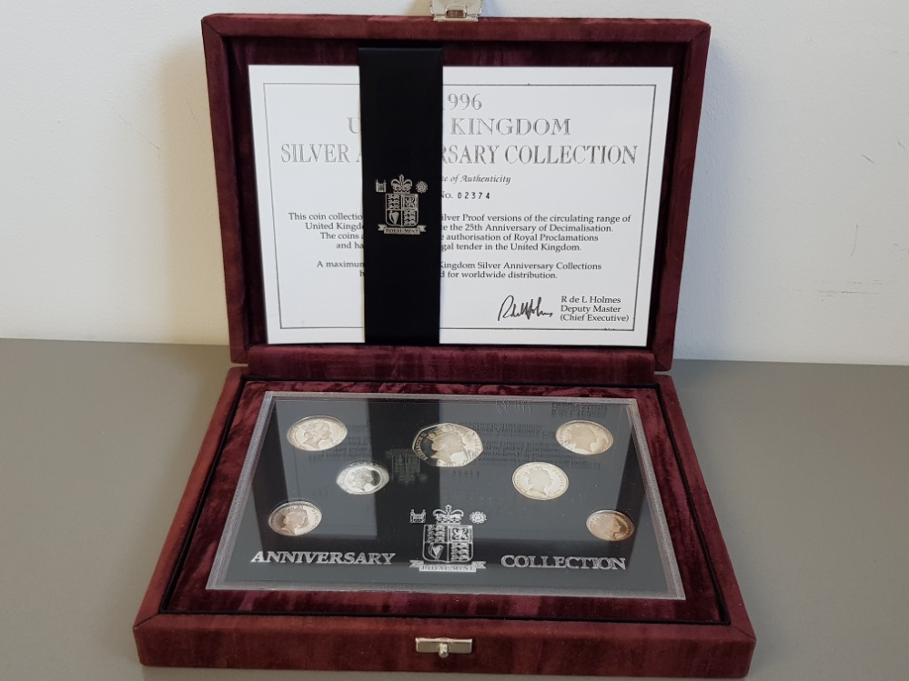 UK ROYAL MINT 1996 SILVER 7 COIN DECIMAL SET, IN ORIGINAL CASE WITH CERTIFICATE OF AUTHENTICITY