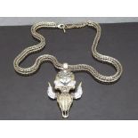 GOTHIC NOUR OF LONDON NECKLACE WITH MARCASITE AND DIAMANTE SKULL PENDANT 70CM