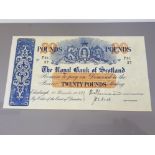 ROYAL BANK OF SCOTLAND 20 POUNDS BANKNOTE DATED 1-12-1952 SERIES F51-37, PICK 319C, INC MARK ON
