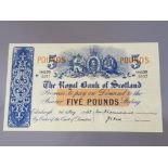 ROYAL BANK OF SCOTLAND 5 POUNDS BANKNOTE DATED 1-5-1953, SERIES G4130-5937, PICK 323B, PRESSED GVF
