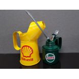 2 TIN METAL OIL CANS BY SHELL AND CASTROL