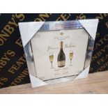 COLOUR PRINT OF PROSECCO AND GLASSES WITH GLITTER AND DIAMONTE TO GLASS 68.5 X 68CM