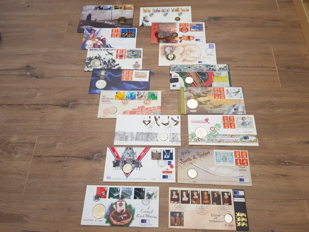 STAMP COIN COVERS X 16 DIFFERENT ALL ROYAL MAIL MINT ISSUES MAINLY 1990S