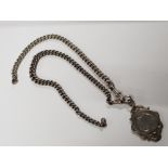 VICTORIAN SILVER DOUBLE ALBERT CHAIN AND SILVER MEDAL 40.5G