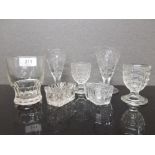 19TH CENTURY CUT AND MOULDED GLASSWARE TO INCLUDE A PAIR OF SUNDAE/JELLY GLASSES EGG CUPS ETC