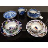 FOUR 19TH CENTURY TEA CUPS AND SAUCERS ONE PROBABLY BY SHORTHOUSE AND CO
