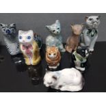 A COLLECTION OF CAT ORNAMENTS BY VARIOUS MAKERS AND COUNTRIES TO INCLUDE QUAIL MINNIE AND SMUDGE