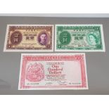 3 HONG KONG BANKNOTES INCLUDES 2 ONE DOLLAR BILLS 1936 FINE PICK 312 AND 1959 A/EF MINOR TONES