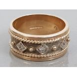 9CT GOLD AND 4 STONE GREEK STYLE RING, 7.6G SIZE Q