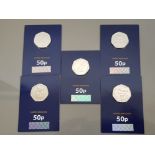 SET OF 5 DIFFERENT 50P COINS FROM THE BEATRIX POTTER COLLECTION, DATED 2017-2018 UNCIRCULATED IN