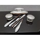 SILVER MOUNTED DRESSING TABLE ITEMS TO INCLUDE BUTTON HOOK NAIL FILE BLOTTER ETC