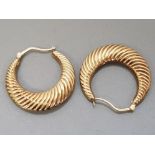 LARGE 9CT GOLD PATTERNED HOOP STYLE EARRINGS, 2.8G
