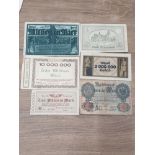 6 GERMAN BANK NOTES TO INCLUDE A 20 MARK 1910 LEIBSTANDARTE 3 RARE NOT GELD TWO MILLION MARKS 1923 A