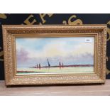 GILT FRAMED WATERCOLOUR OF A COASTAL SCENE, BY ARTIST ABRAHAM HULK JR, THE SON OF FAMED MARITIME