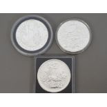3 UK ROYAL MINT FULL ONE OUNCE SILVER BRITANNIA COINS, 2002,2008 AND 2009