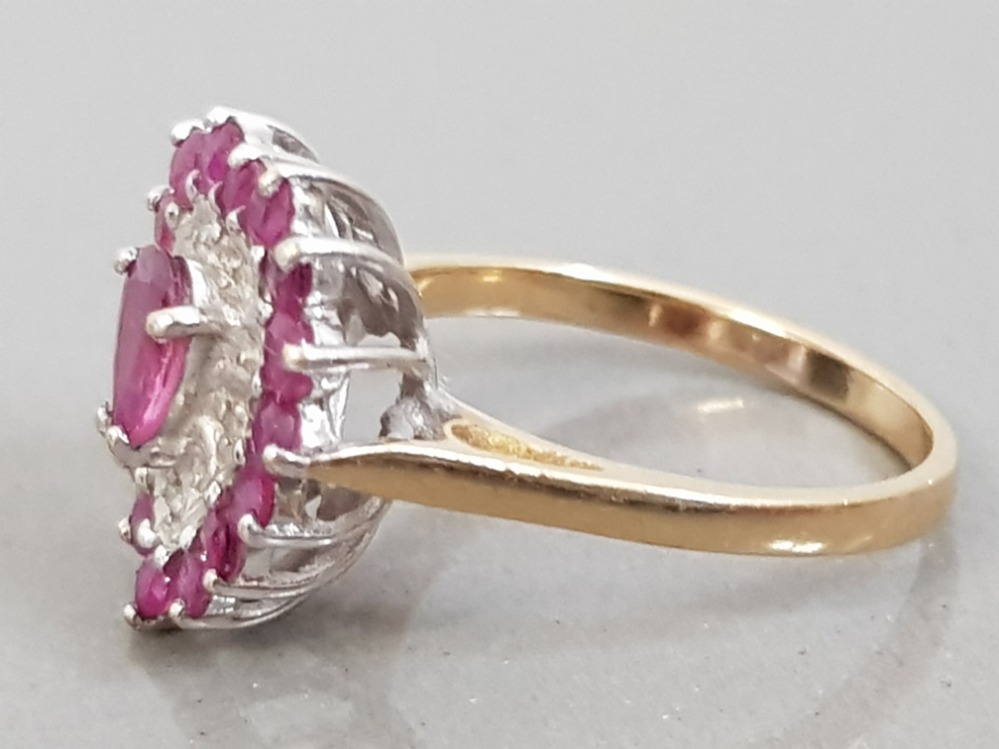 LARGE 9CT GOLD RUBY AND DIAMOND HEART SHAPED RING, 3.4G SIZE N - Image 2 of 2